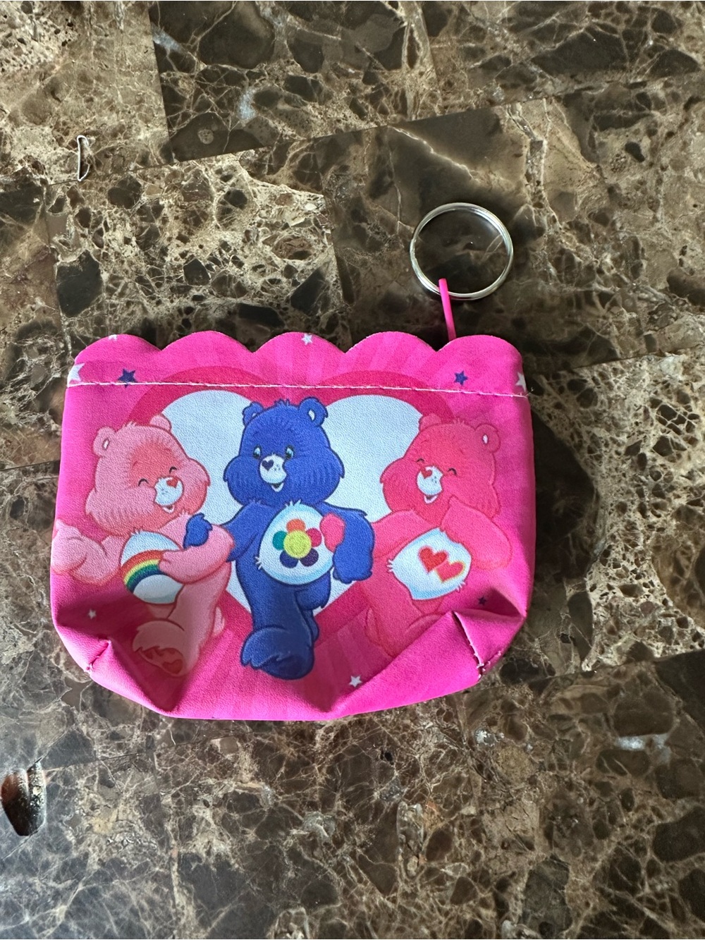 Bright Pink Care Bears Coin Purse Keychain